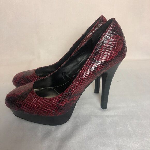Sophia Vergara Platform Heels Faux Snake Skin Red Black Sz.7.      B1 - Picture 5 of 9